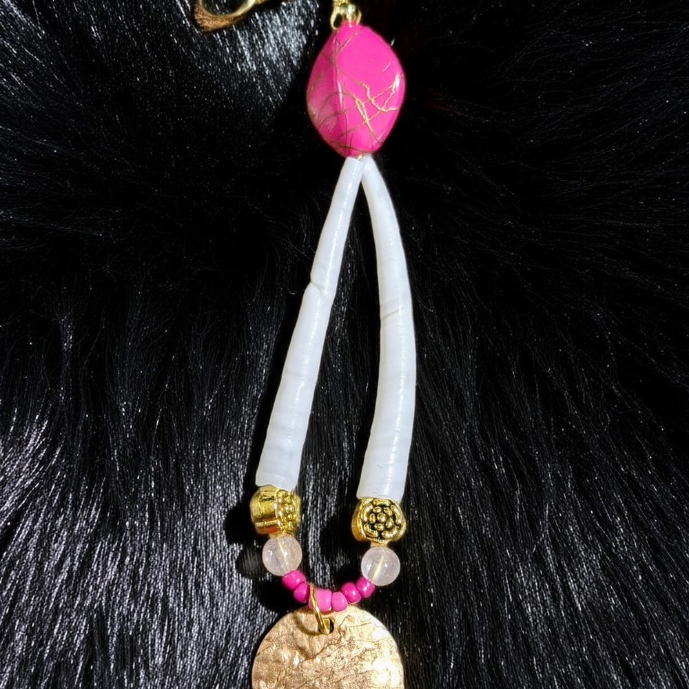 Dentalium Pink and Gold Earrings - Picture 2 of 3